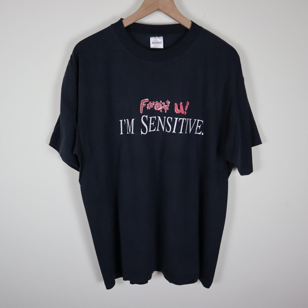 Vintage 90s Jewel I'm Sensitive Promo Shirt Black Faded Size XL 23x29